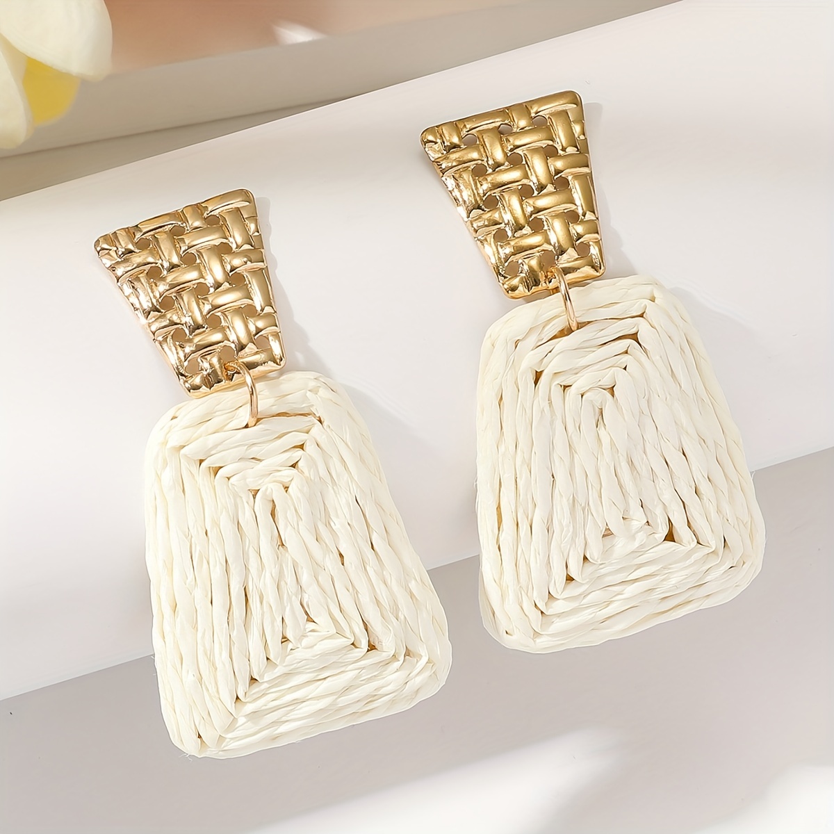 Geometric Raffia Grass Dangle Earrings Boho Party Style