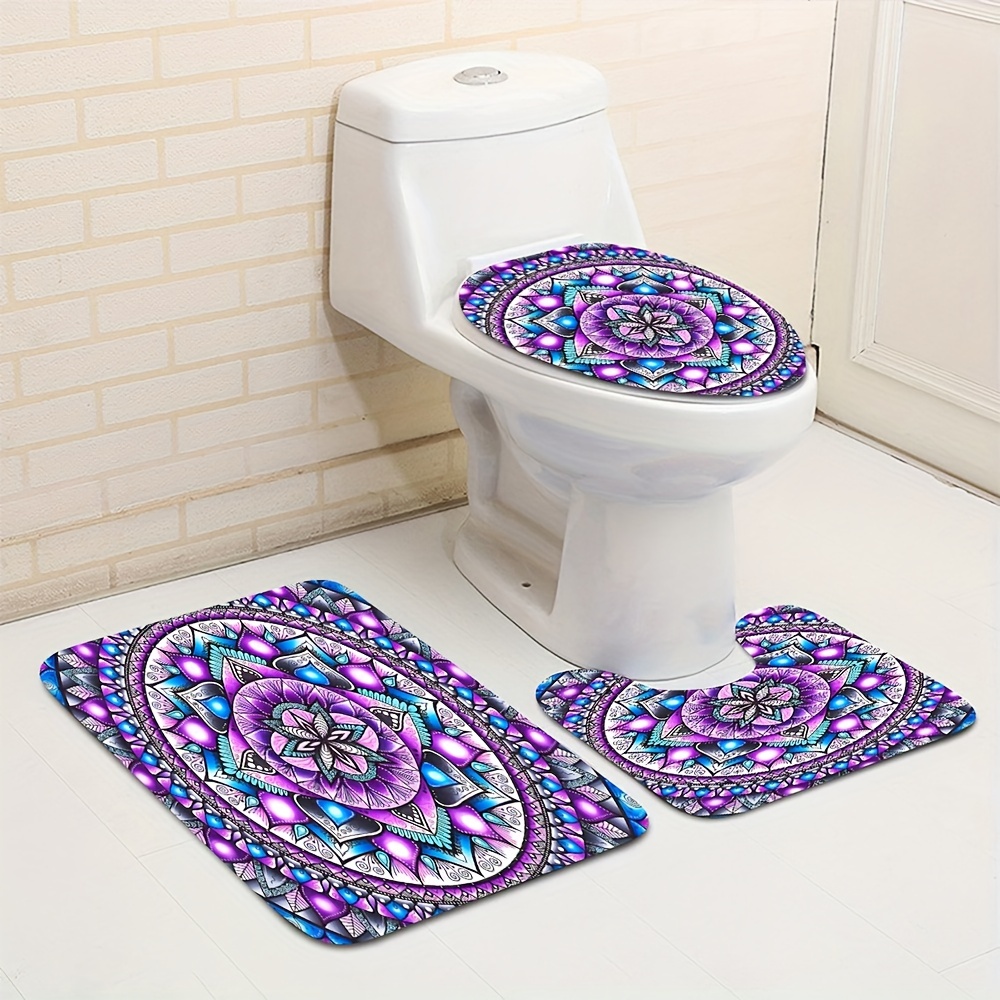 Purple Lavender Shower Curtain Sets Non-Slip Rugs Toilet Lid Cover