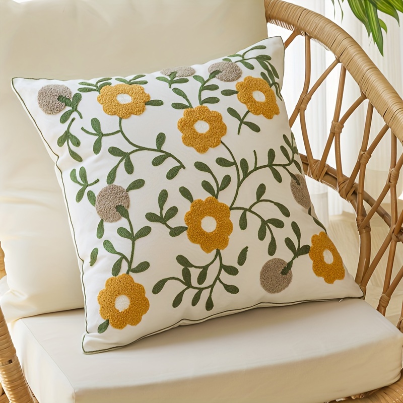 

1pc Embroidered Floral Throw Pillow Cover Pastoral Home Style Cushion Waist Support Pillow For Home Decor, Room Decor, Office Decor, Living Room Decor, Sofa Decor (no Pillow Core)