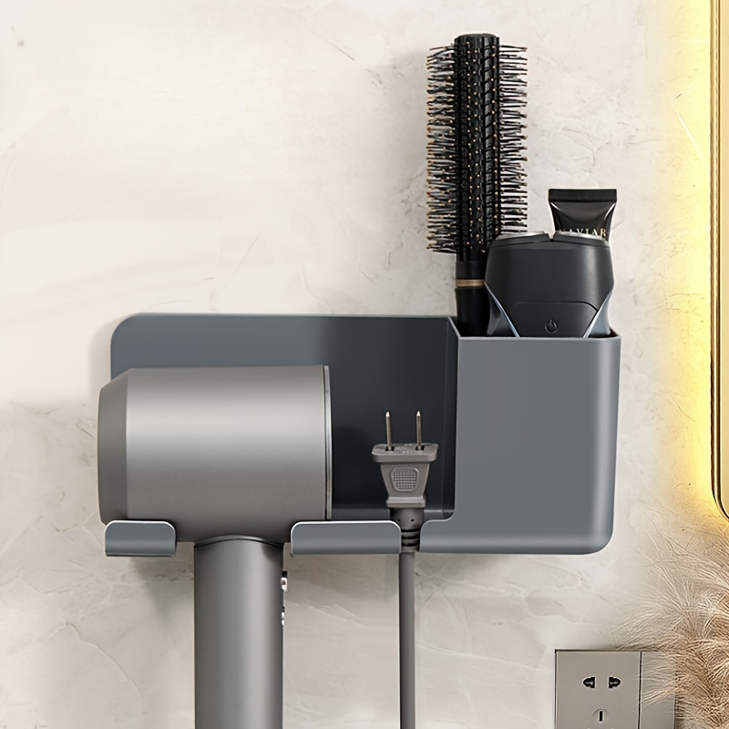 Soporte para secadora de pelo montado en la pared, sin taladrar,  organizador de almacenamiento de secador de pelo de acero inoxidable,  compatible con