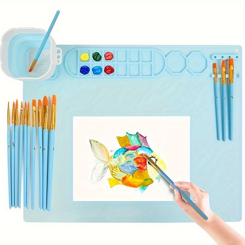 Silicone Painting Mat 20X16, Silicone Mats for Crafts with Removable  Cup,10 Paint brushes,12 Paint Dividers and 2 Paint Dividers,Artist for  Kids