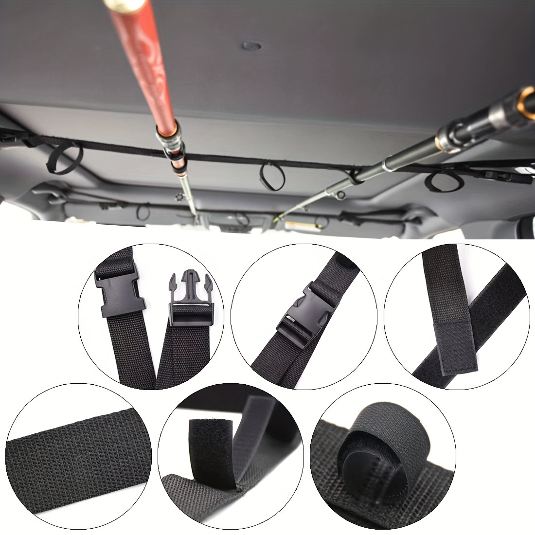 2pcs Adjustable Vehicle Fishing Rod Holder, Car Pole Carrier, Belt Strap  For SUV Wagon Van