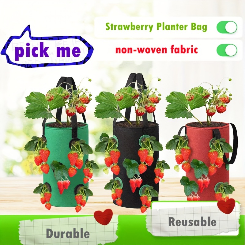 15 X 9 Inch Strawberry Grow Bags With 8 Grow Holes Hanging Planter Box Vegetable  Grow Bag Breathable Vegetable Flower Growing Bag With Handles