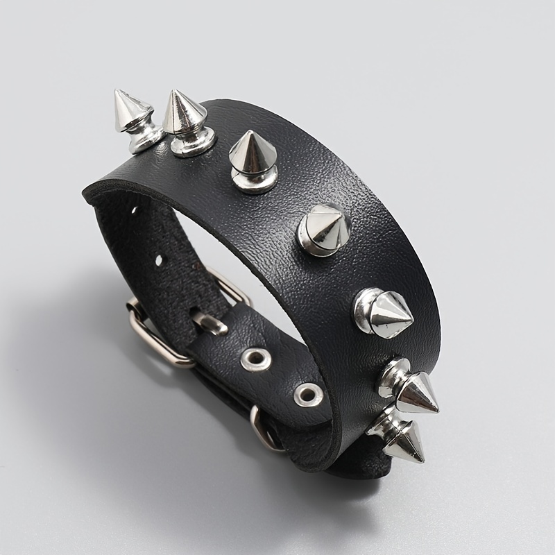 1pc Men's Punk Rock Bracelet Spike Studded Leather Bracelet Wristband  Jewelry
