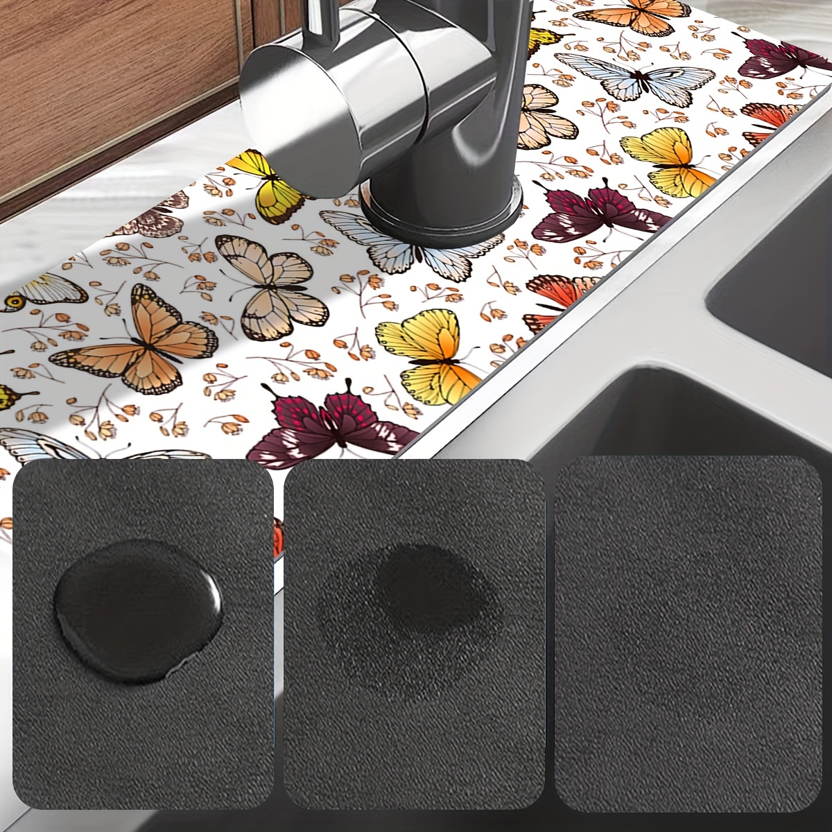 Fantasy Style Faucet Draining Mat, Faucet Absorbent Mat for Kitchen Sink,  Diatom Mud Kitchen Faucet Mat Sink Splash Guard, for Bathroom & Kitchen (#5)