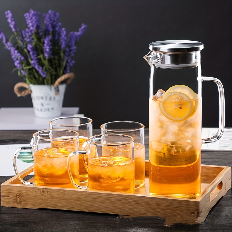 Glass Water Pitcher With Handle Bamboo Lid Heat Cold Hot Tea water
