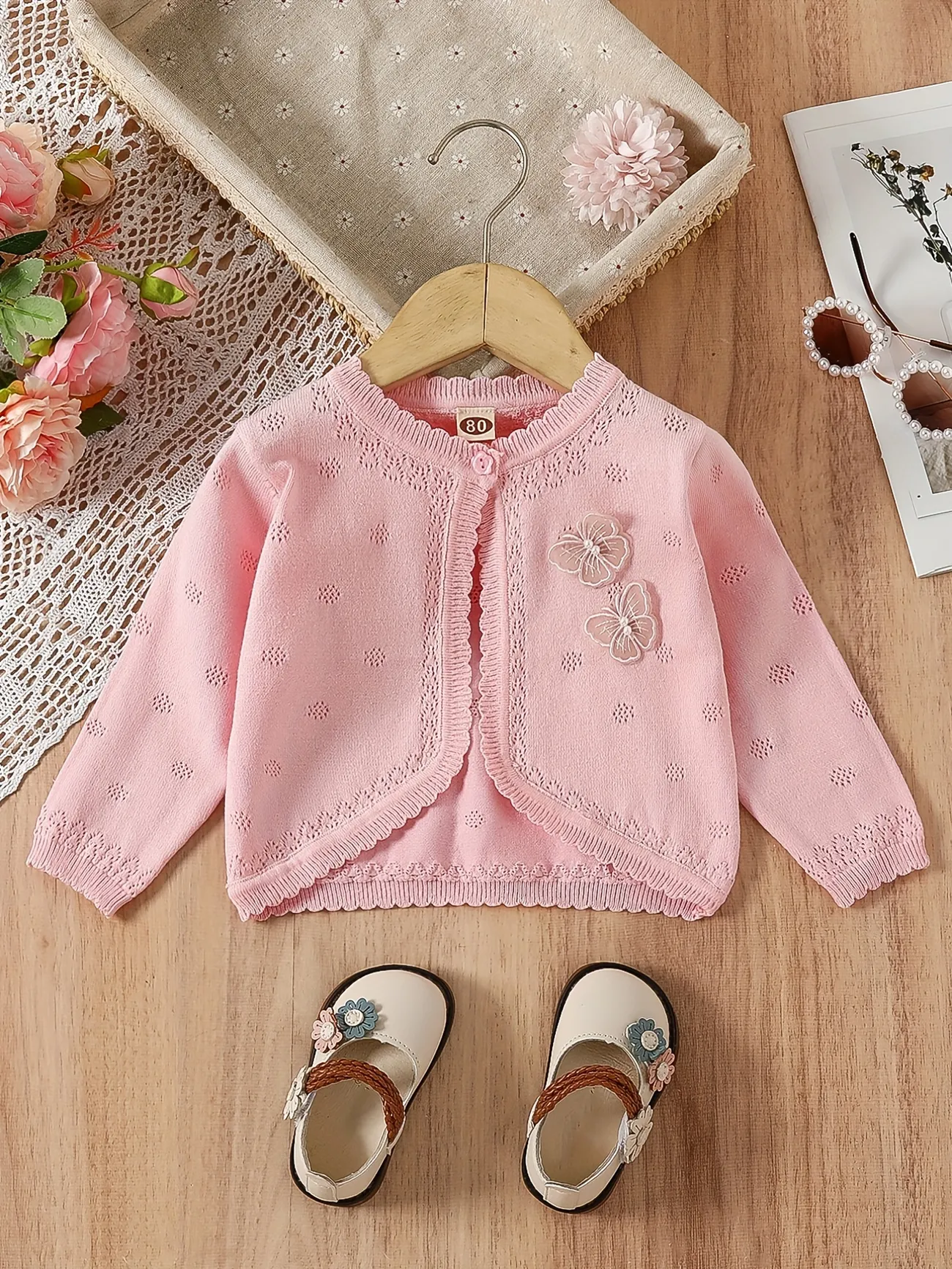 Butterfly Appliques Cute Knit Cardigan For Toddler Baby Girl, Cropped Length, Bolero Shrug Open Front For Little Girls - Temu