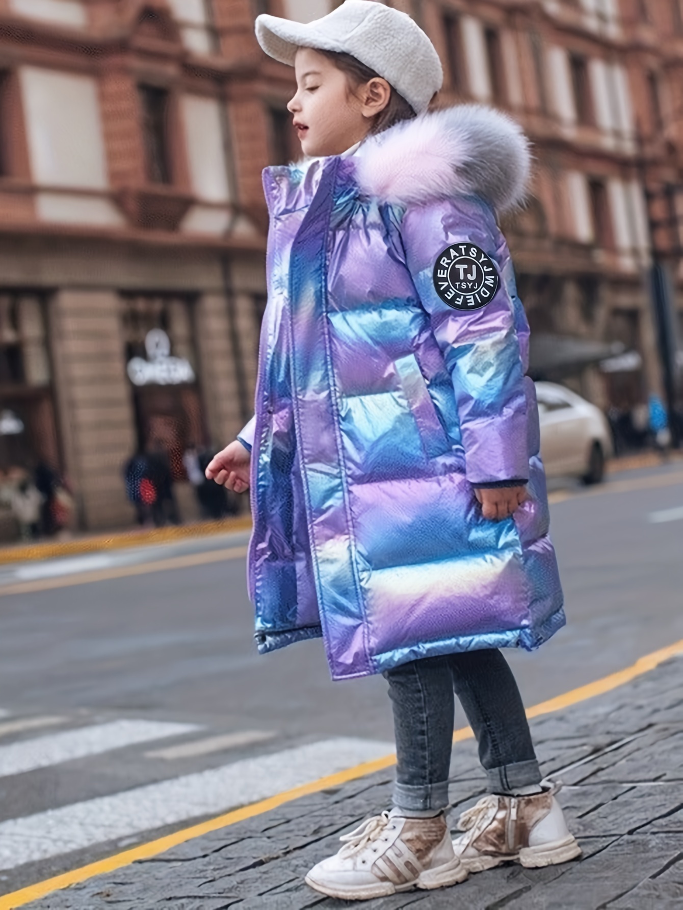 Mädchen Winter Gradient Farbe Glänzende Jacke Lose Warme - Temu Germany