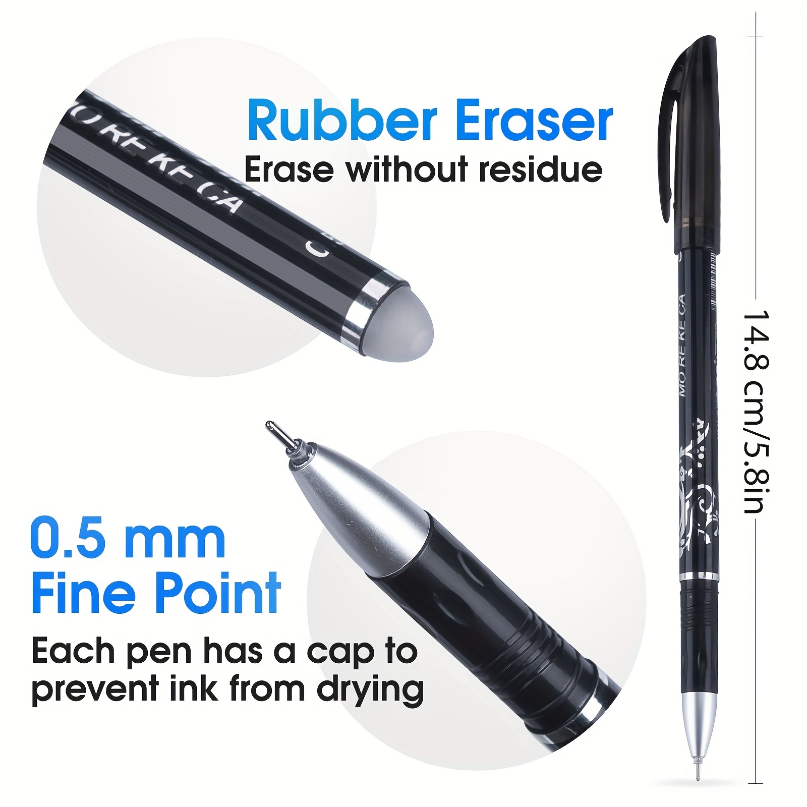 Erasable Pens, Erasable Gel Pens 0.5mm Tip Rub Out Pens With Rubber For  School Office - 8 Colors