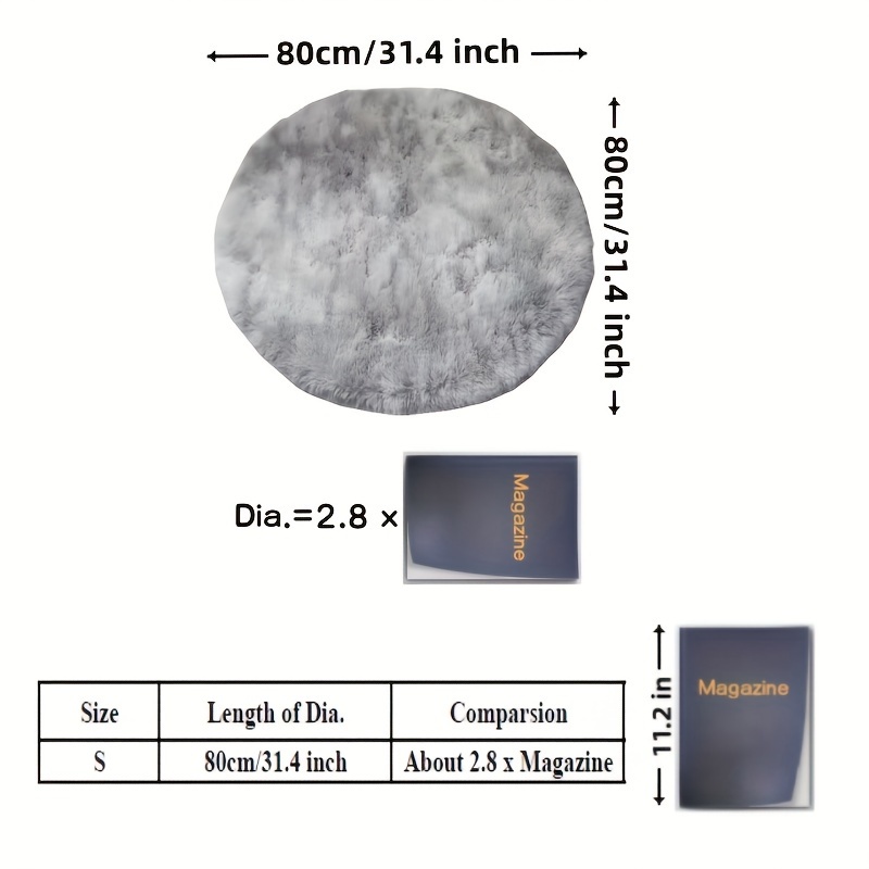 1pc Round * Floor Mat - Non-Slip Machine Washable Fluffy Mat, 100% Polyester, Light Grey &amp; Black Grey, 31.4/47.2/62.9 Inch for Bedroom &amp; Living Room Home Decor, Mat for Living Room