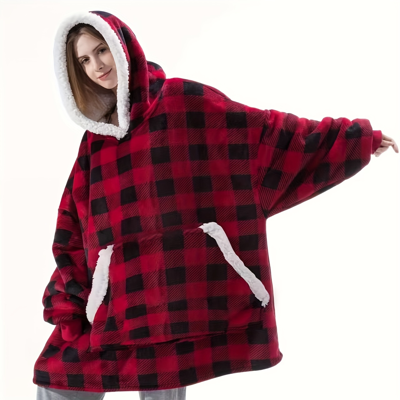 Comprar Manta con capucha portátil, sudadera de manta Sherpa de gran tamaño  para mujer con bolsillo y mangas con capucha, manta con capucha de felpa  súper suave y cálida para adultos