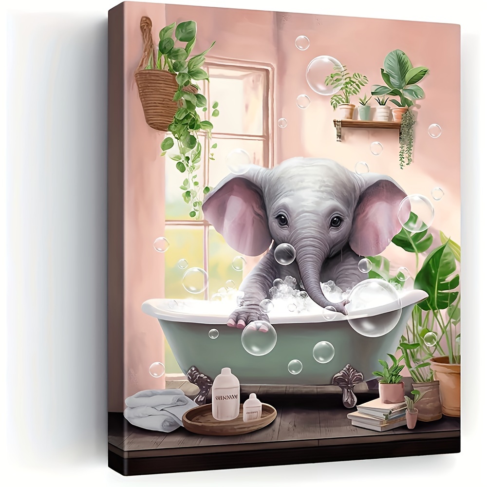 

1pc, Elephant Wall Art Funny Bathroom Wall Art, Colorful Funny Elephant Decoration, Picture Wall Decoration Animal Wall Art Painting Frameless Canvas Wall Art Farmhouse Artwork 12×16in