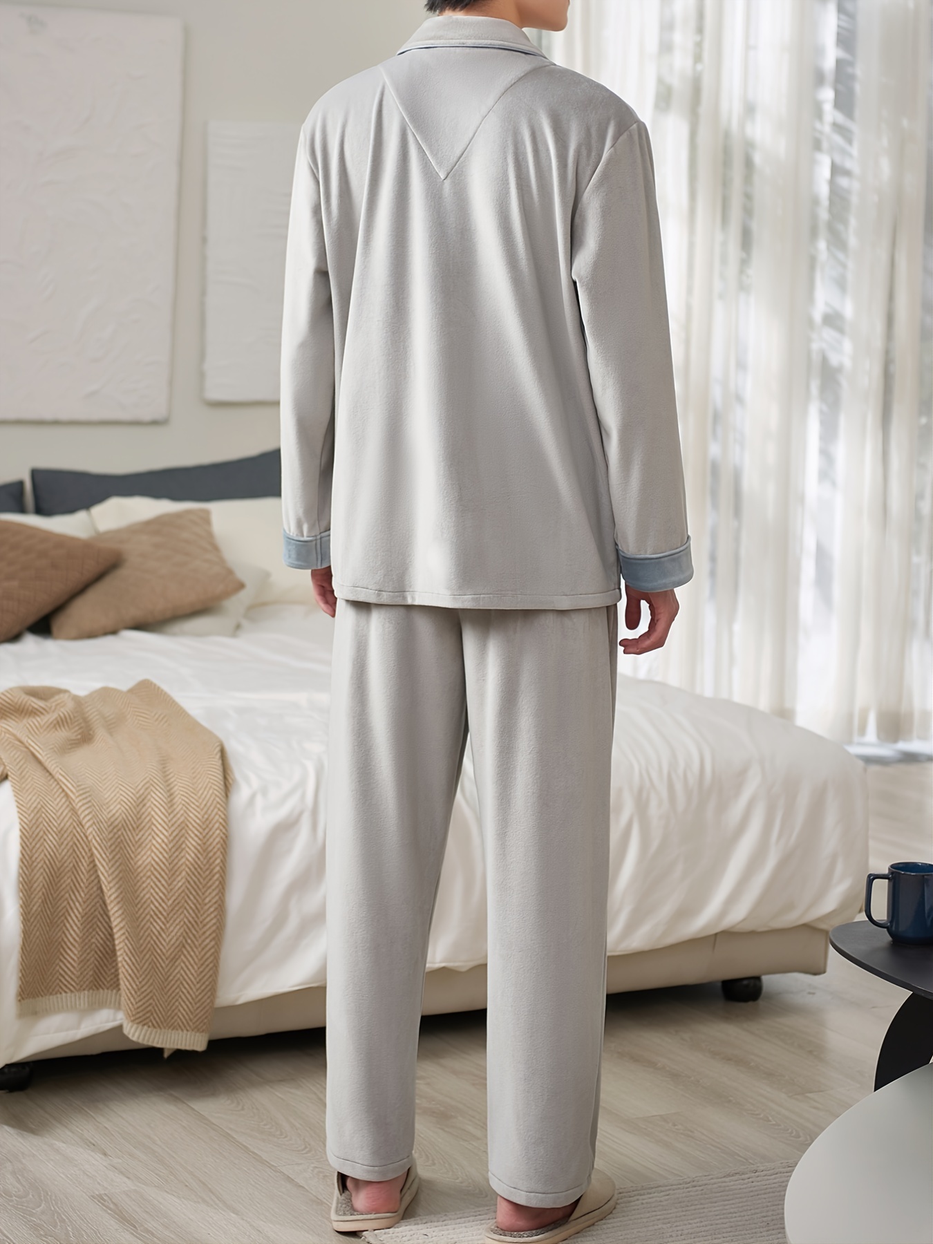 Men's Thermal Warm Thick Comfortable Pajama Sets With Pocket, Button Long  Sleeve Top & Pants, Men's Sleepwear Loungewear