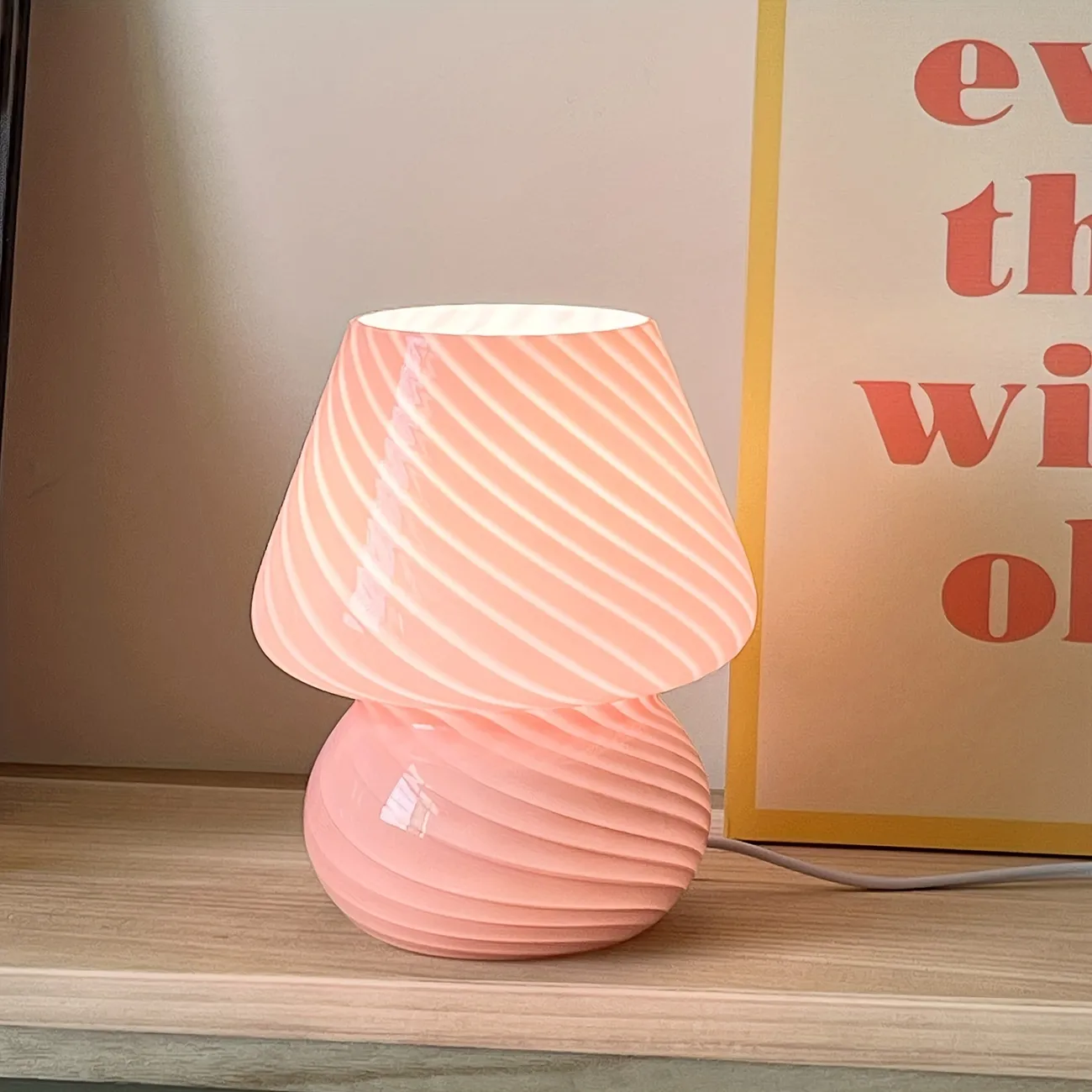 Vintage Striped Mushroom Table Lamp - A Delightful Ambient Light for Kids' Bedroom, Living Room or Girl's Gift!
