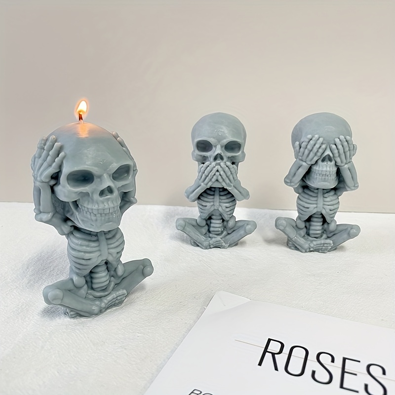 3d Skull Candle Mould, Handmade Don't Listen,look,speak Skeleton