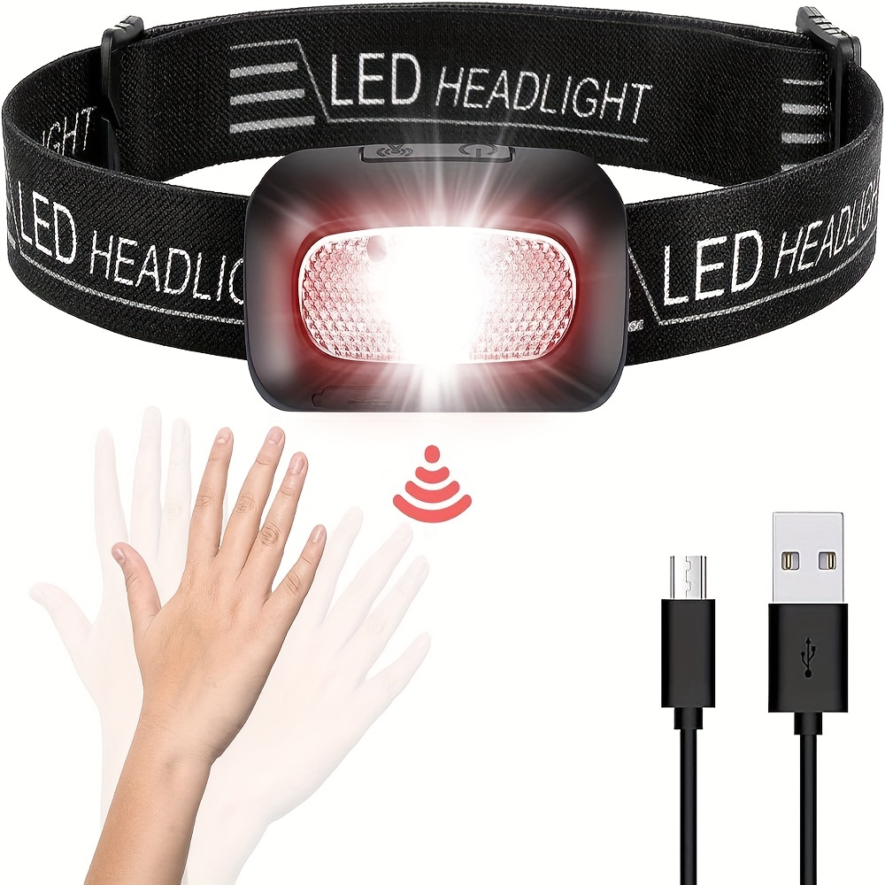 LED-Scheinwerfer wiederaufladbar, Scheinwerfer, 6 LEDs, 8 Lichtmodi,  verstellbarer Kopfbügel, leichte wasserdichte IPX4-Taschenlampe mit rotem  Licht für den Außenbereich