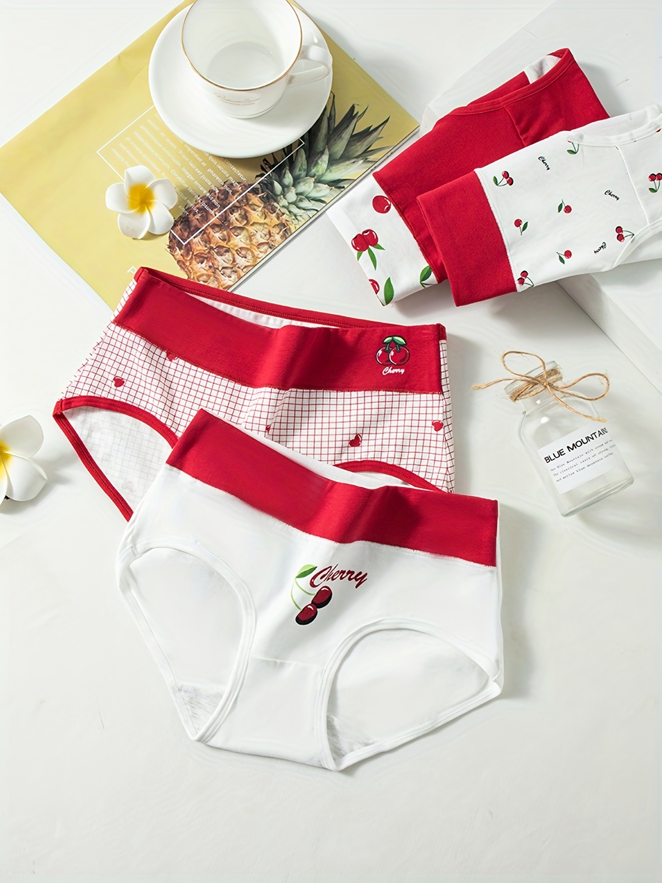 Heart Cherry Print Briefs Comfy Cute Skin friendly Intimates - Temu Canada