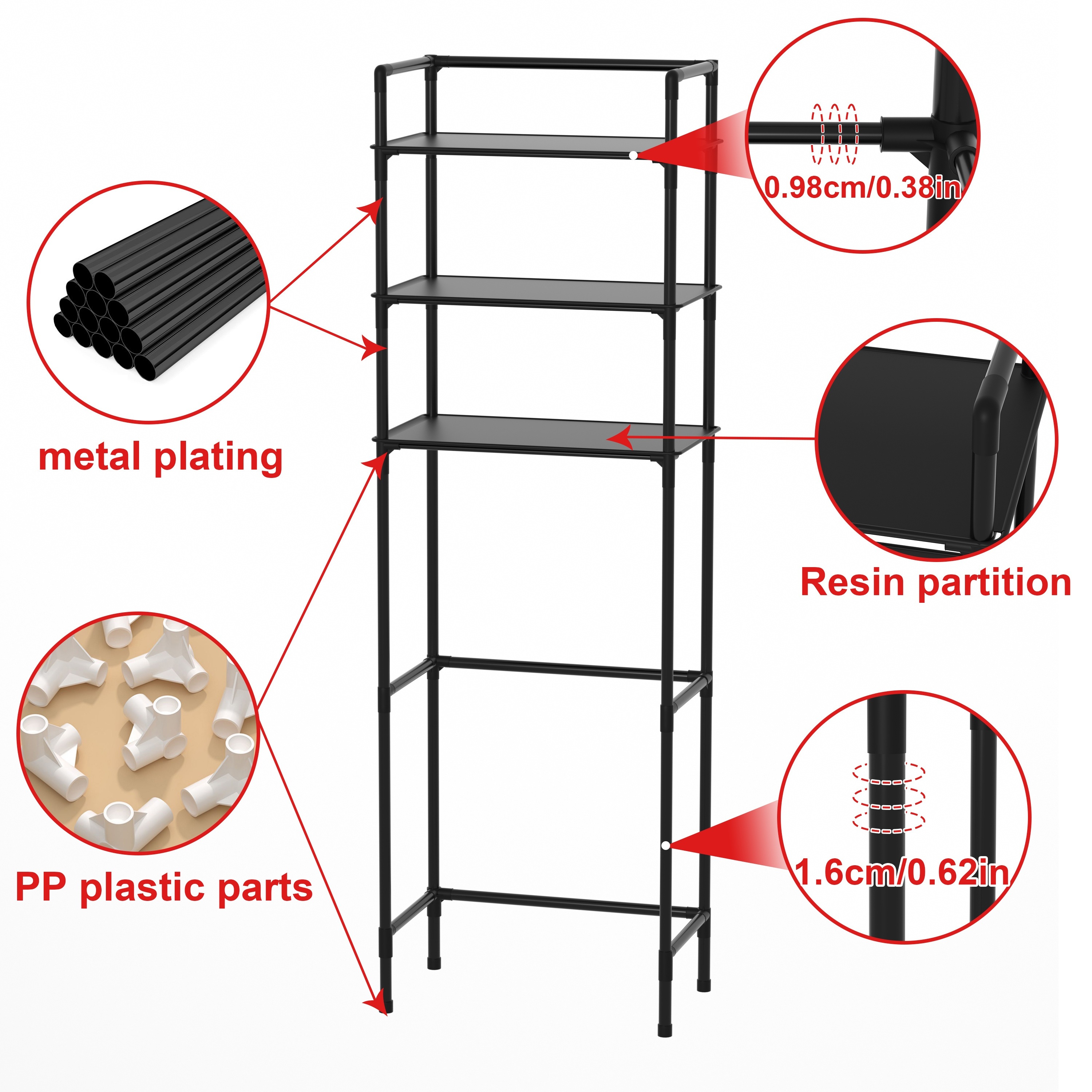 Metal 3-Tier Over The Toilet Storage Rack Bathroom Organizer Shelf Space  Saver