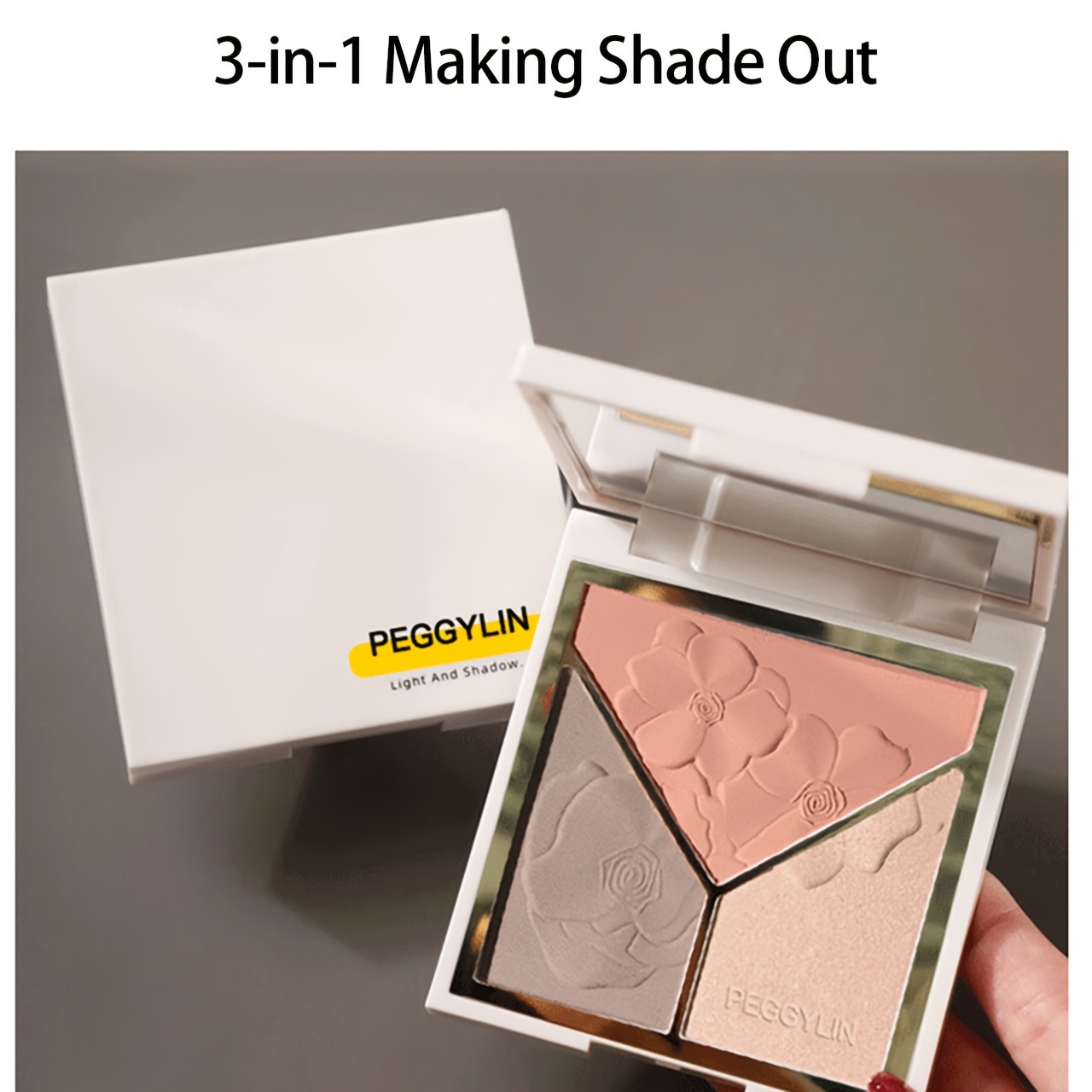 3in1 Contour Palette, Highlighter, Powder Blush, Create Natural Facial Color, Matte Waterproof