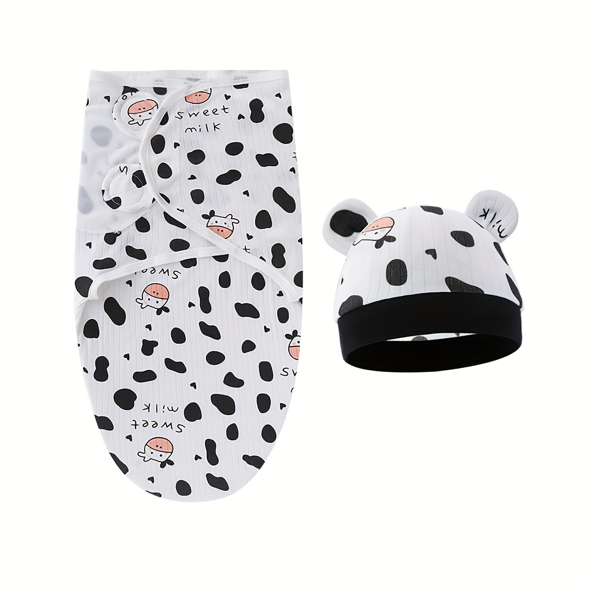 Newborn Swaddle and Hat Set, 100% Cotton Knitted Baby Blankets