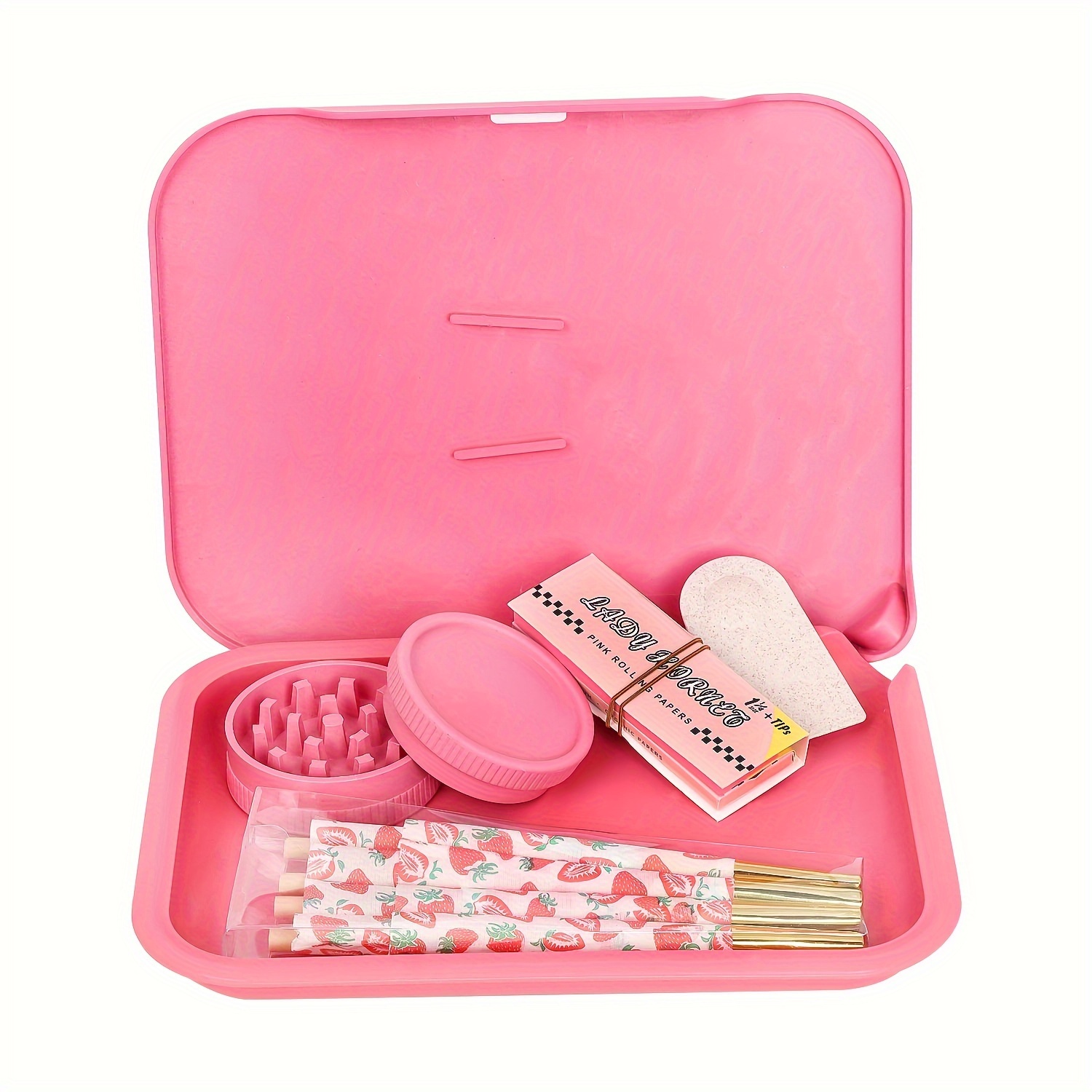 Pink Wooden Rolling Box Set Smoking Hamper Pink Rolling Papers Rolling Tips  Grinder 