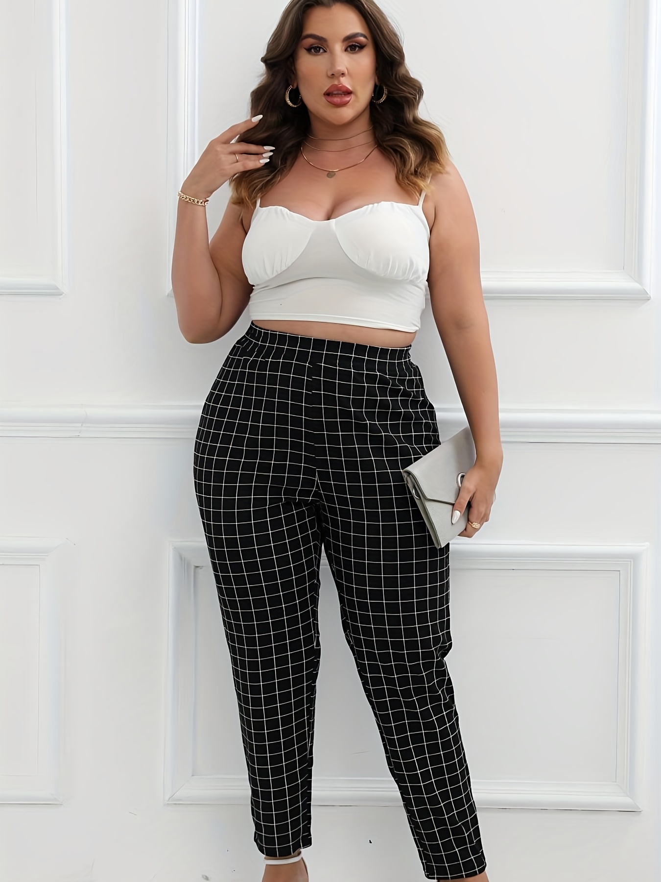 Plus Size Black High Waisted Stretch Tapered Trousers