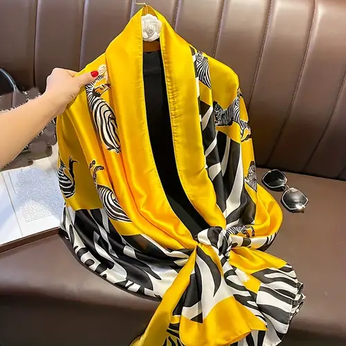 Fashionable Imitation Silk Scarf Thin Plaid Scarf Elegant Long Shawl  Vacation Beach Travel Sunscreen Shawl Accessories Large Blanket Wrap  Bandana Casual Hijab, Check Out Today's Deals Now