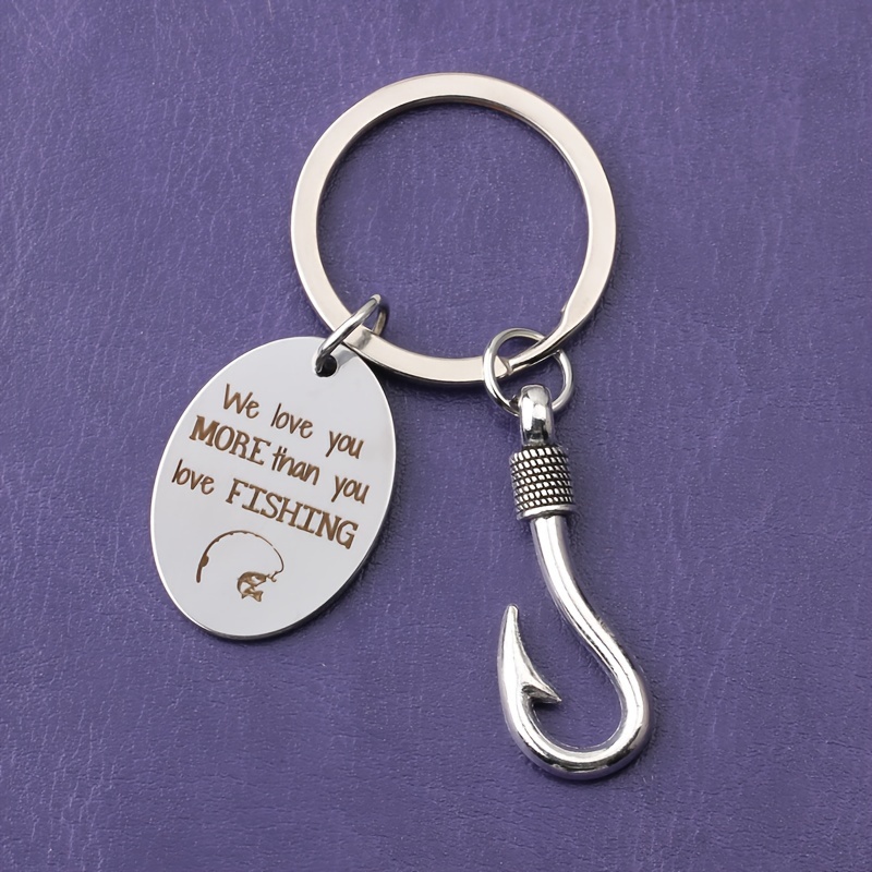 1pc Engraved We Love You More Than You Love Fishing Keychain,Gift for Dad, Husband,Temu
