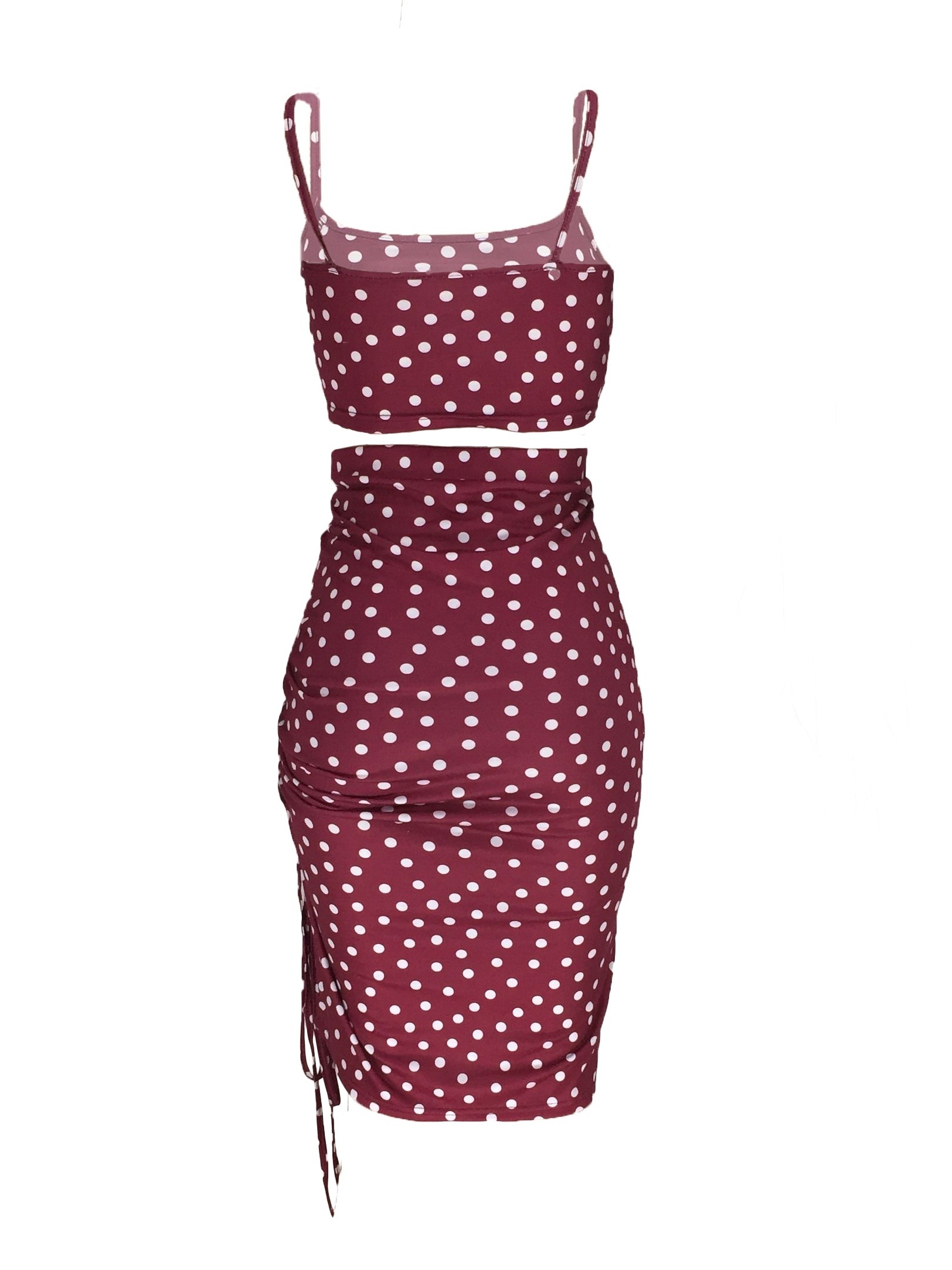 Polka Dot Two piece Skirt Set Crop Cami Top & Drawstring Skirt