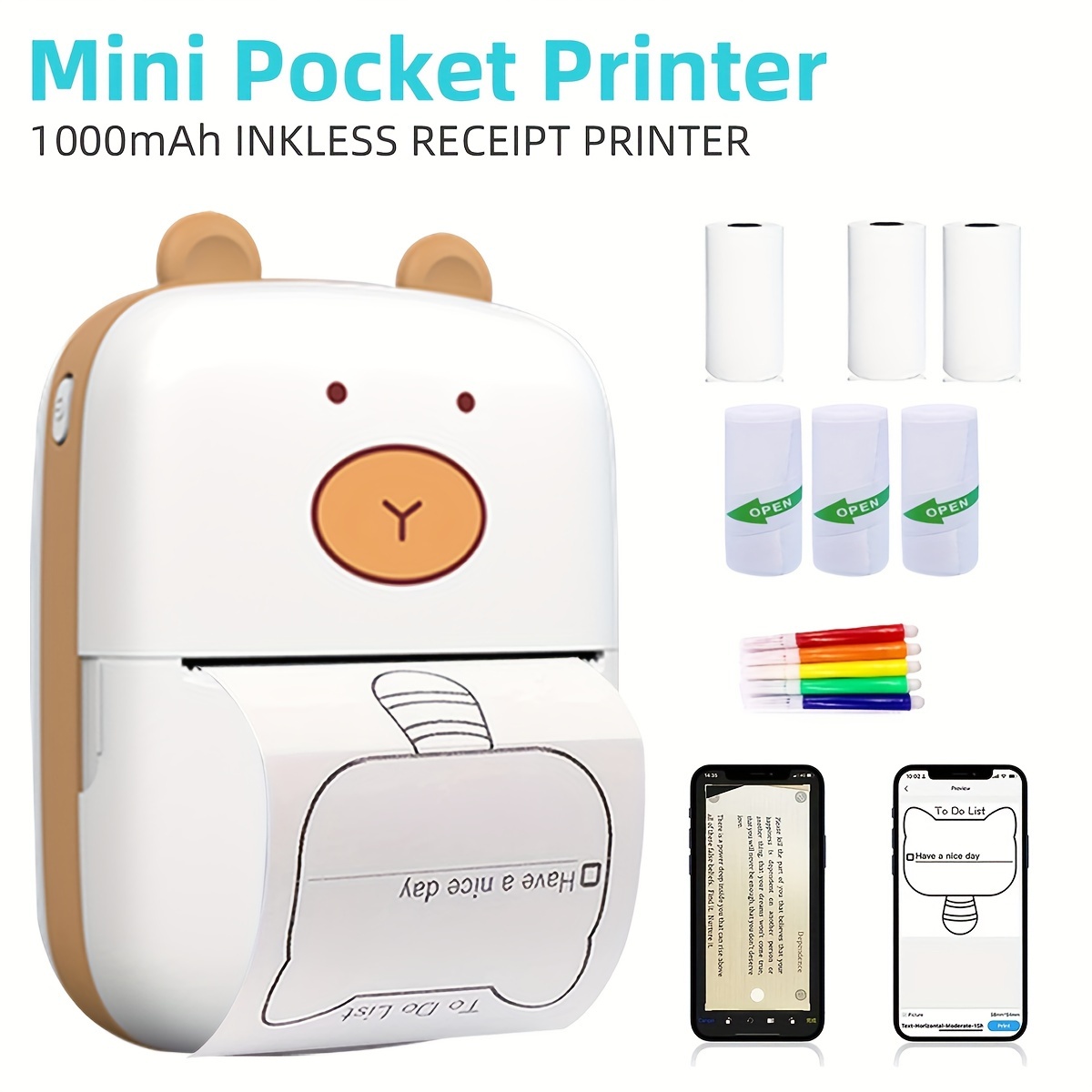 Portable Thermal Printer Travel Mini Pocket Printer 300dpi - Temu