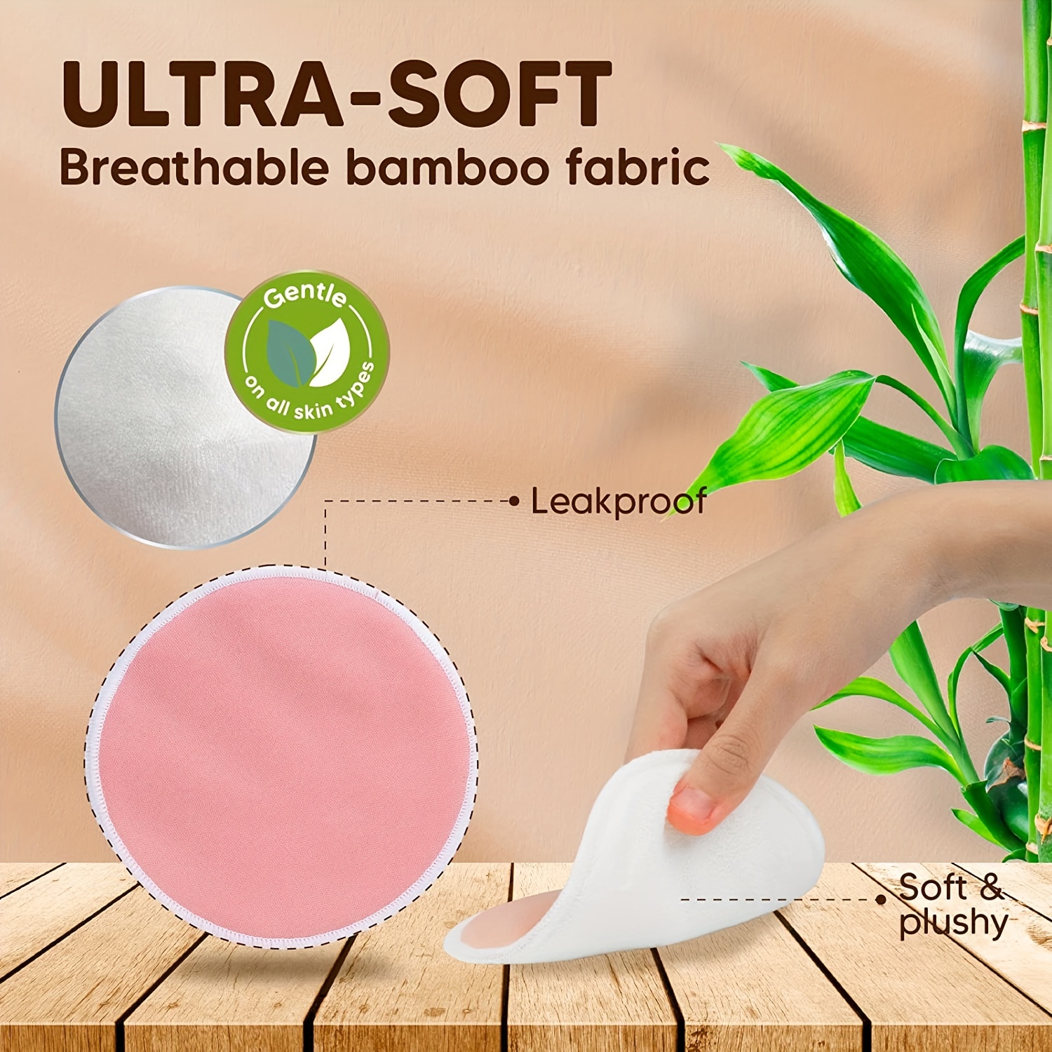 Organic Bamboo Nursing Pads - 14 Washable Breastfeeding Pads, Wash Bag,  Reusable Breast Pads for Breastfeeding, Nipple Pads for Breastfeeding
