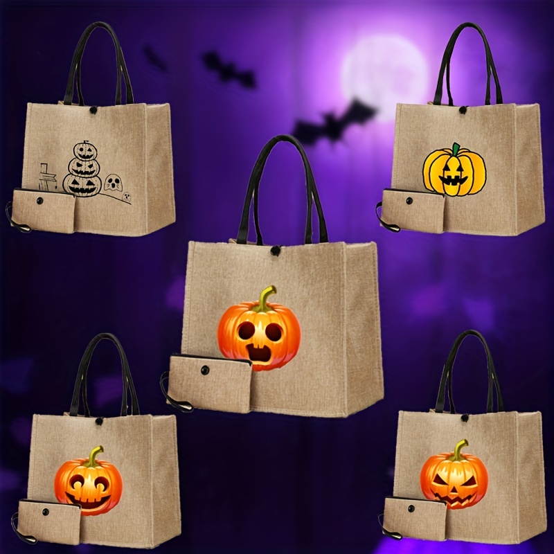 Halloween Gift Bag,Shopper Bagpumpkin pattern Preppy Canvas Bag