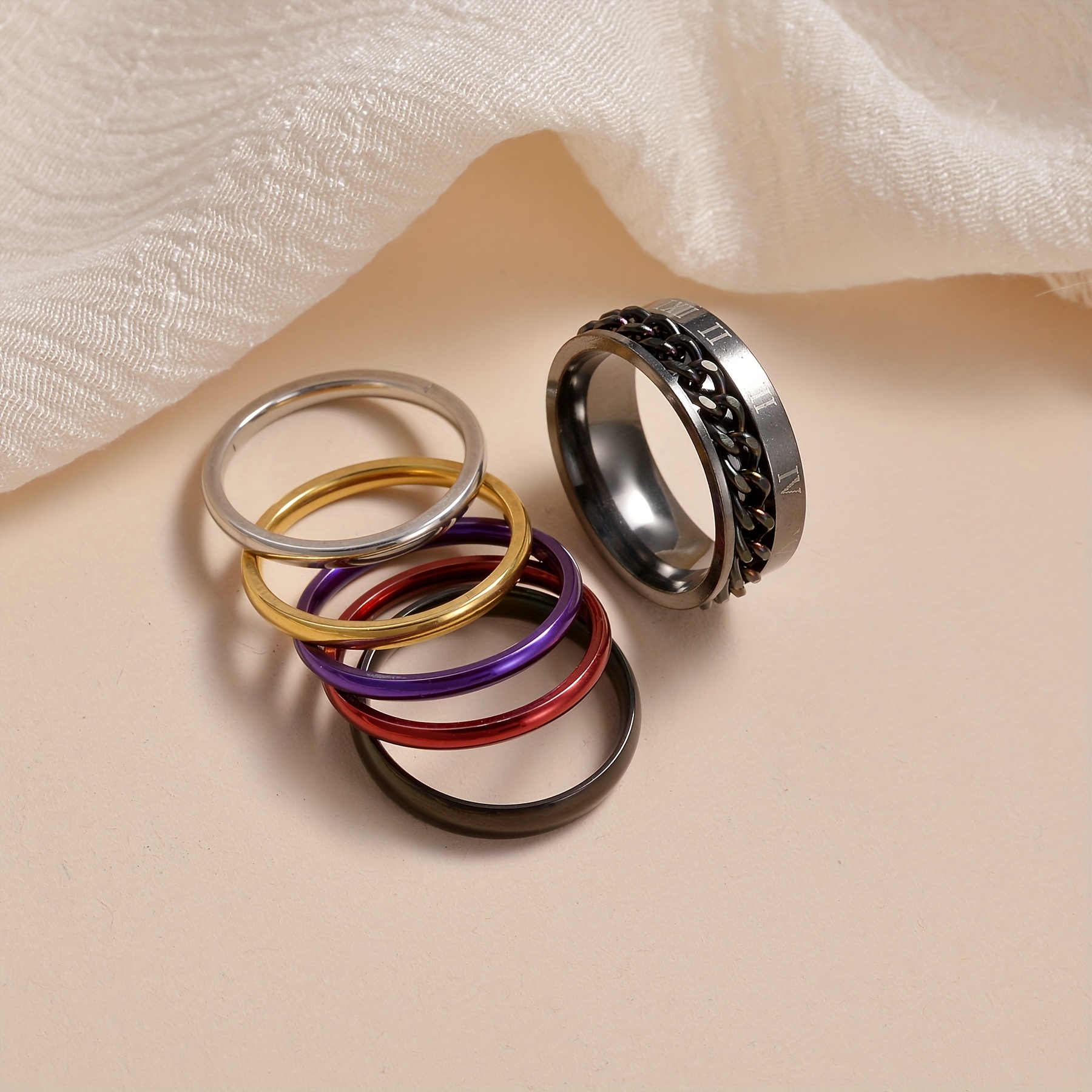 6pcs Rotatable Stainless Steel Couple Ring Set
