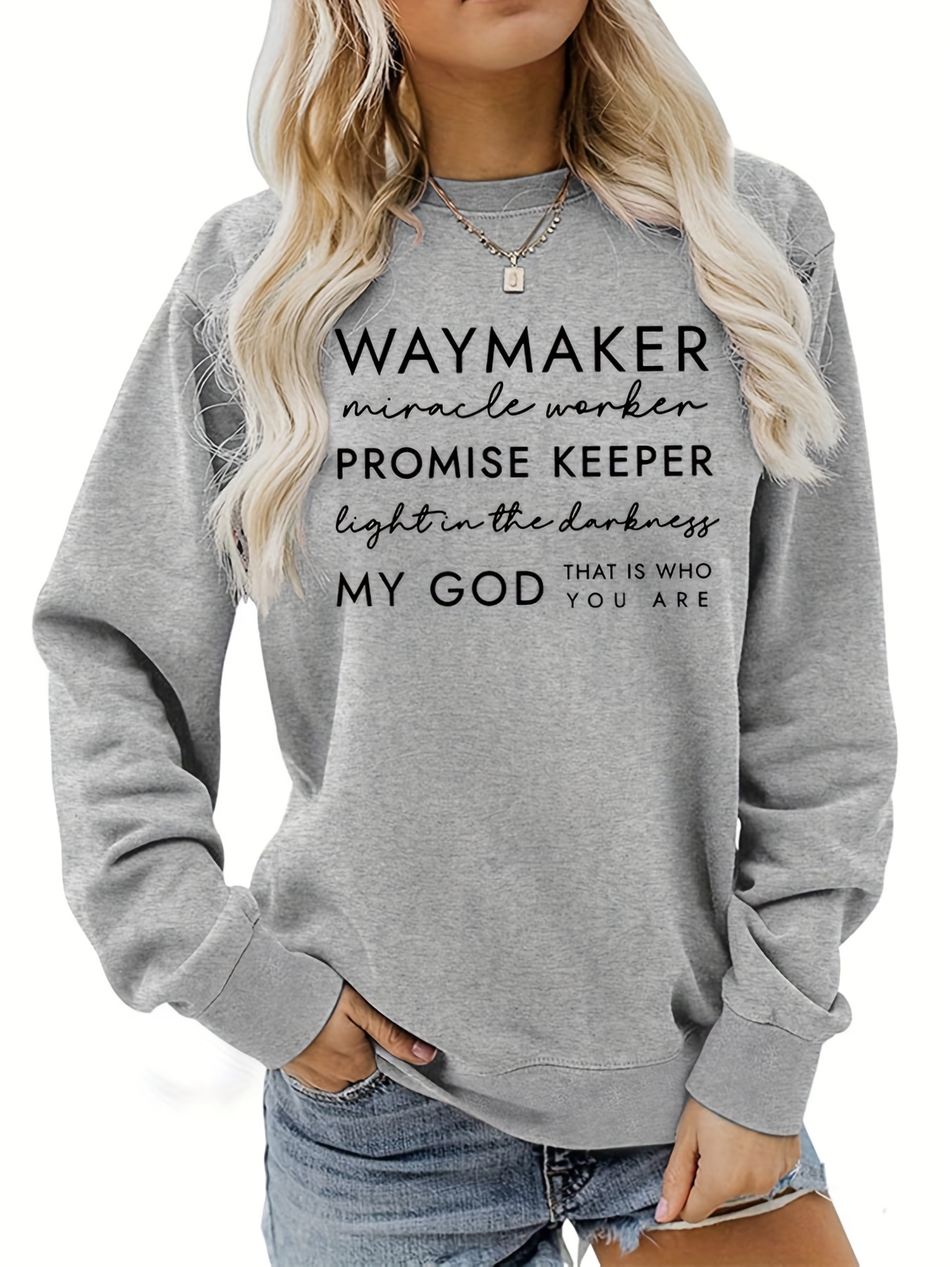 Waymaker Print Sweatshirt Casual Long Sleeve Crew Neck Temu