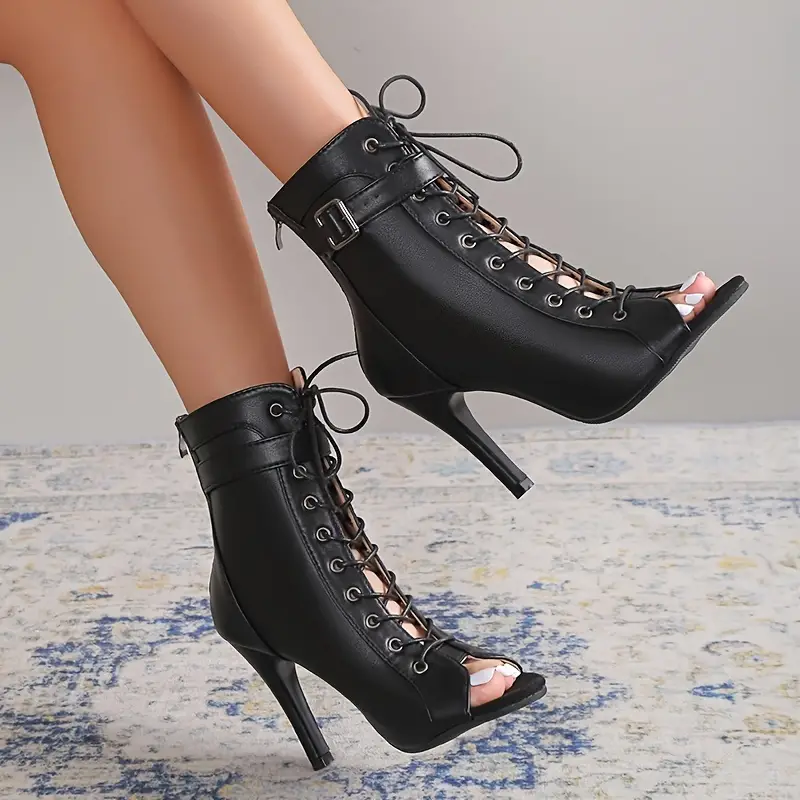 Women's Pointed Toe Lace-up High Heels, Sexy Black Buckle Belt Stiletto  Heels Boots, Cross Strap Sandals