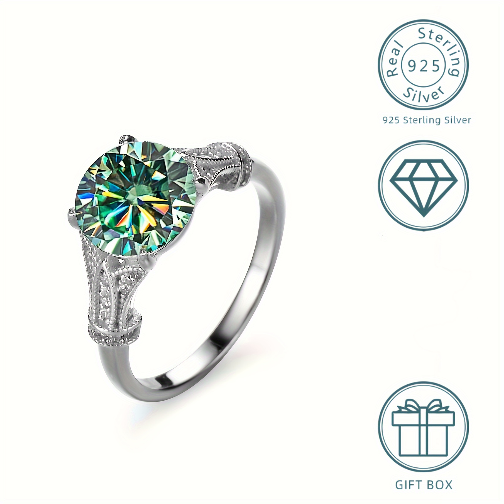 Top Quality Classic 3.0CT Moissanite Ring, 925 Silver for Men