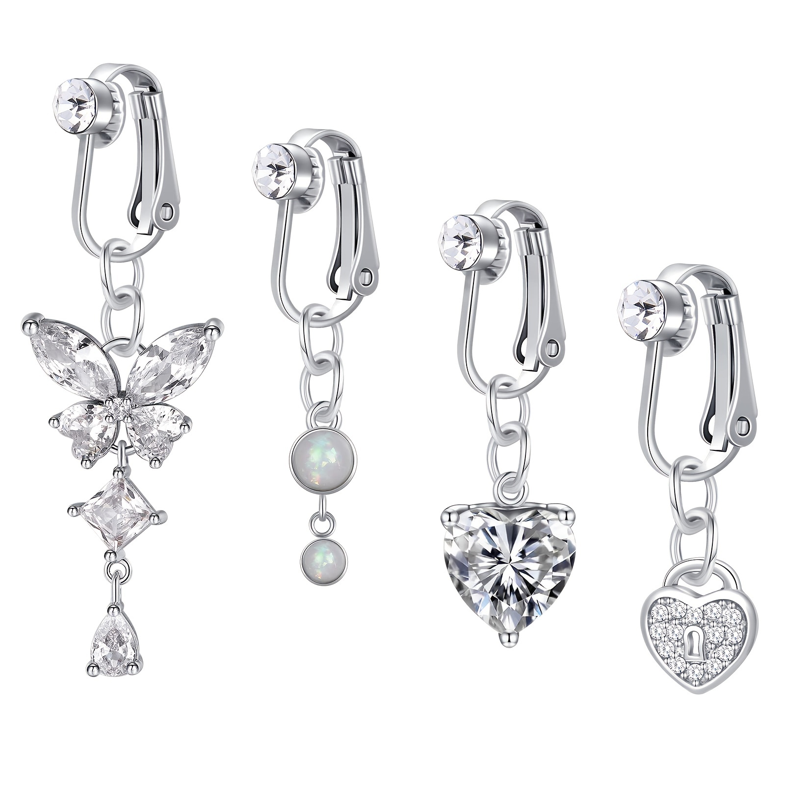Fake Belly Ring Heart Shape Belly Ring Rhinestone Belly 