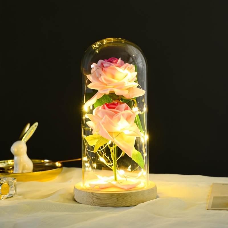 Model Valentine's Soap LED Ornament Bouquet Light Day Rose Cover Two Gift  Decoration Imitation Glass Home Decor Artificial Flower Heads Winter