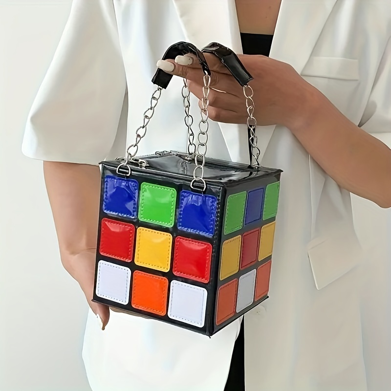 Colorful Magic Cube Handbag, Three-dimensional Square Purse, Mini Box Bag  With Chain Handle - Temu