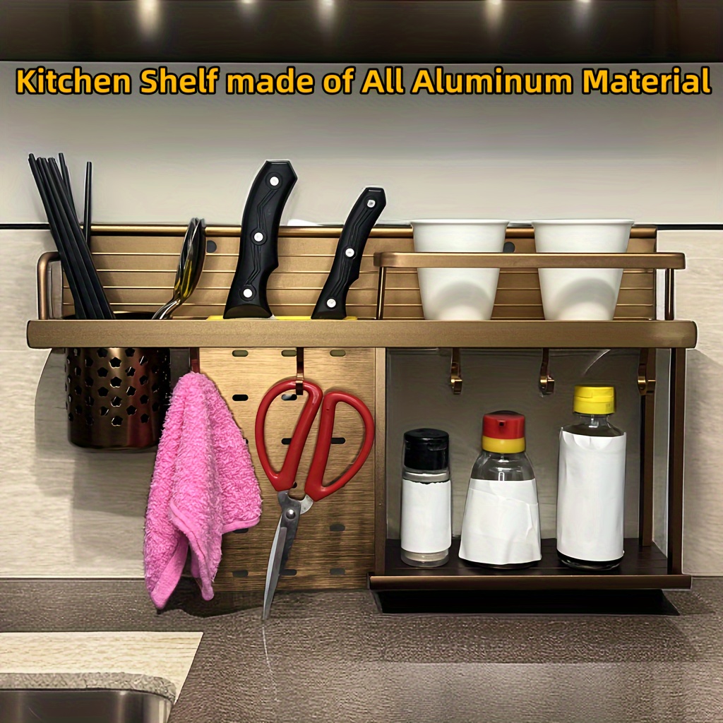 Estantería de acero inoxidable para cocina, estante de almacenamiento  perforado libre montado en la pared, con 2 capas de estante extraíble para