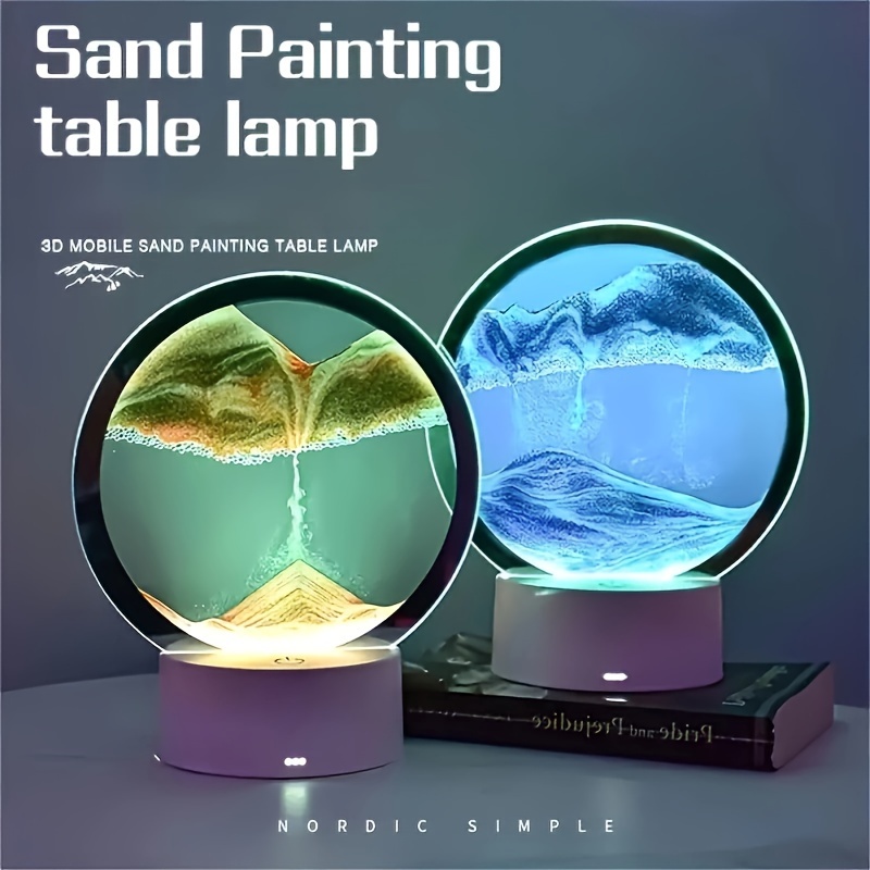 Lampe LED 3D en forme de sablier - 25,4 cm - Sable mouvant - Rotation -  Décoration de table - 3 couleurs - Intensité variable - USB - Peinture sur