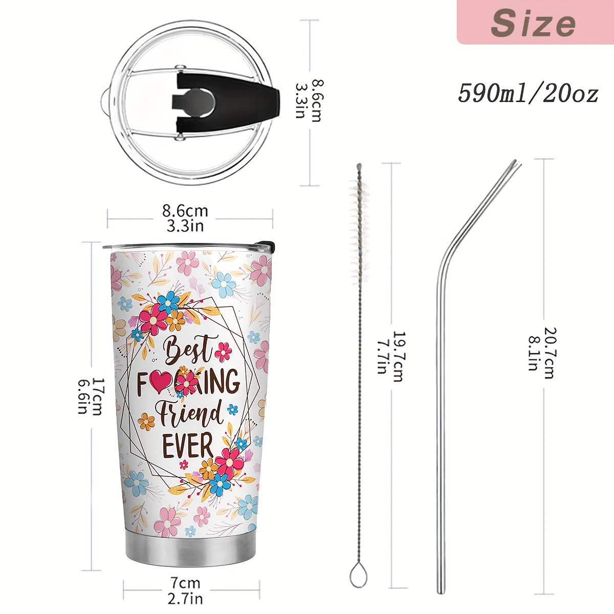 Best Friend Floral 20oz Stainless Steel Tumbler - Gifts for Best