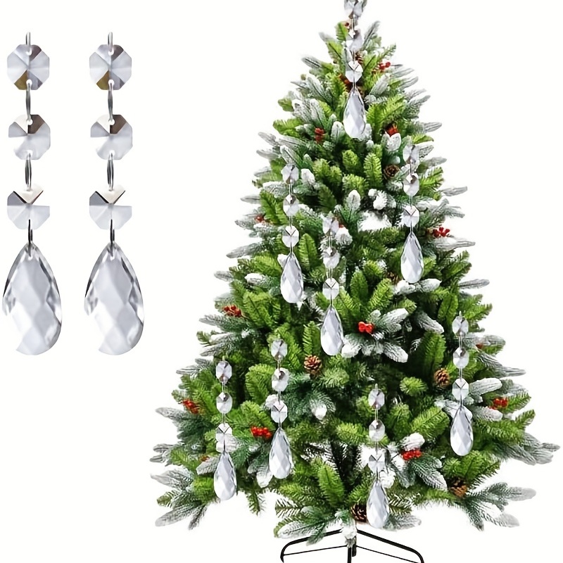  48 piezas de adornos de cristal para decoración de árbol de  Navidad, cuentas de cristal para candelabros de cristal transparente,  lágrima, lámpara colgante de prisma para Navidad, boda, decoración de 