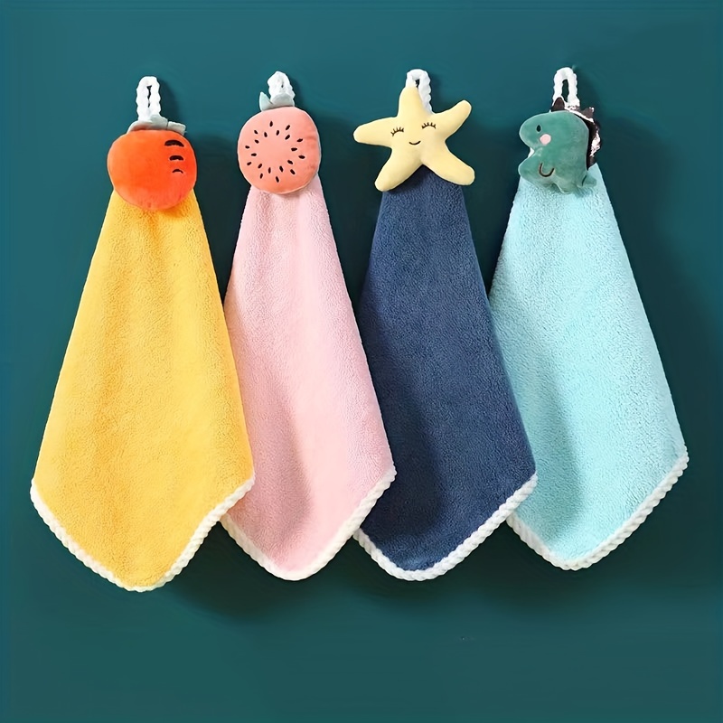Cartoon Soft Absorbent Hand Towels, Coral Fleece Small Square