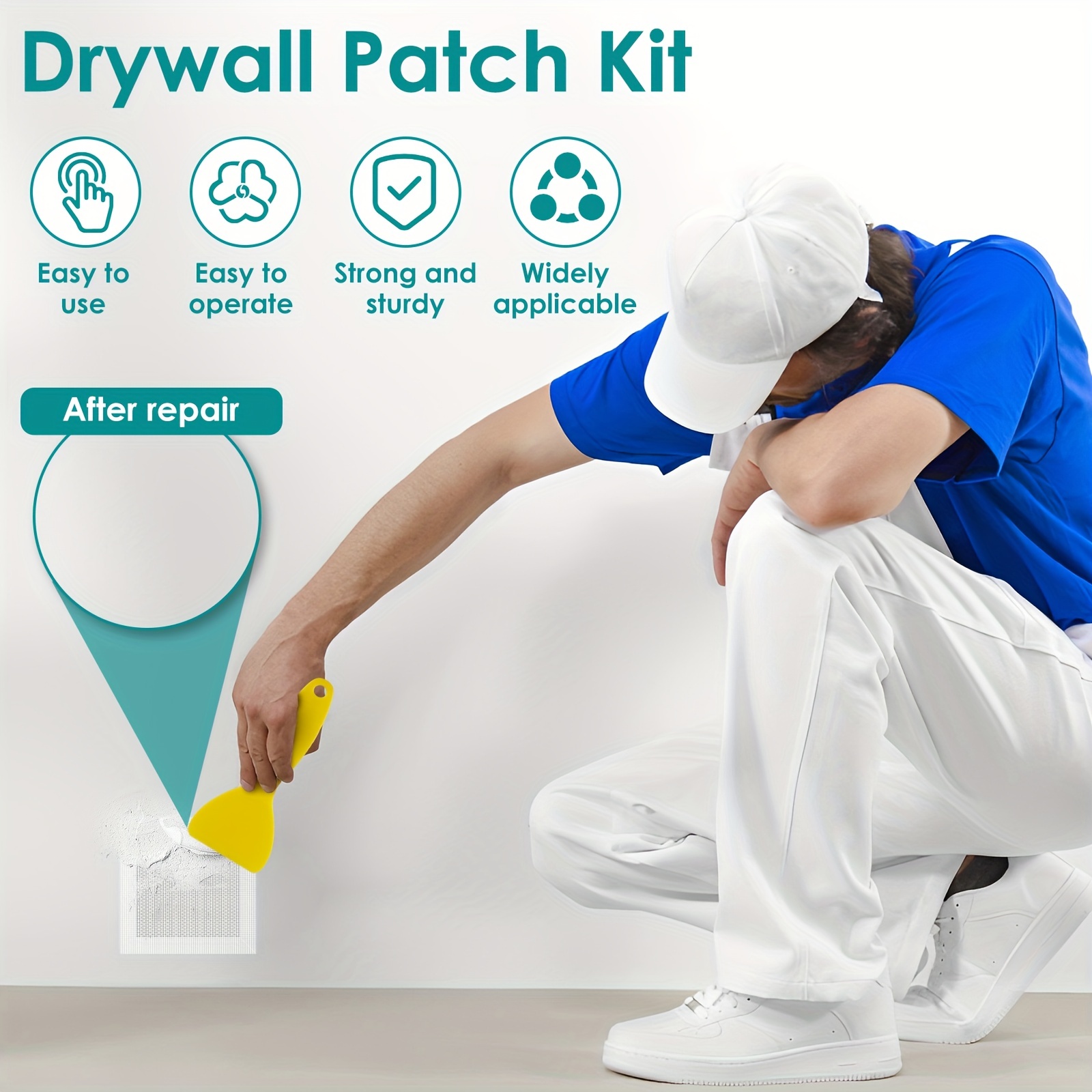 10pcs/set Wall Patch Repair Kit, Drywall Repair Patch Tools, Self Adhesive  Fiber Mesh Patch For Fill Wall Hole Ceilings Drywall Plasterboard, With Scr