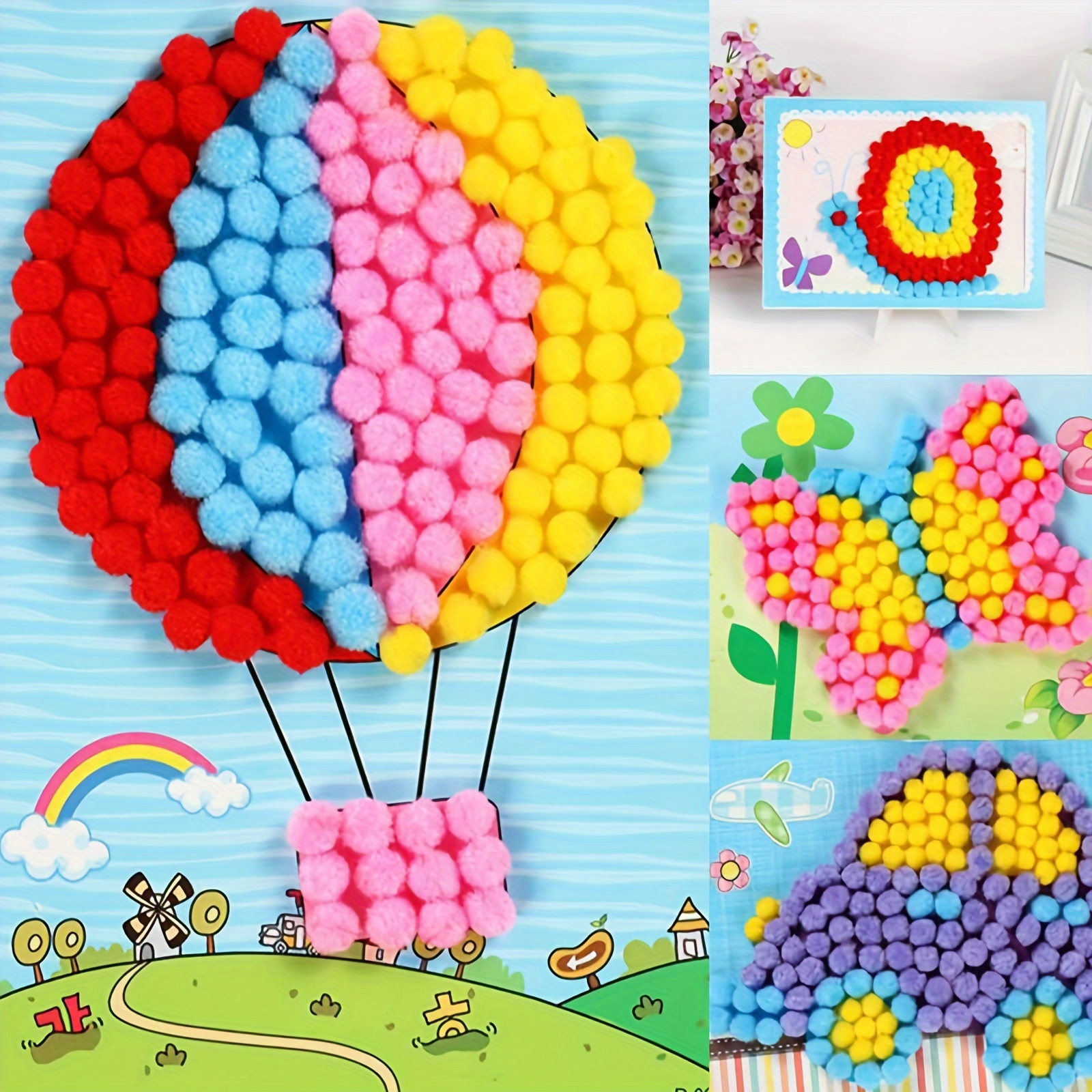 1200pcs/1050pcs Multicolor Pom Poms, Assorted Sizes & Colors Craft Pompom  Balls With 150pcs Wiggly Eyes For Kids Arts And Craft Projects And Decoratio