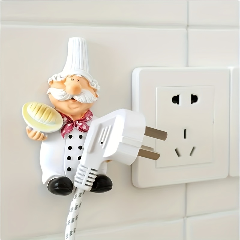 1pc Cute Cartoon Chef Plug Holder, Power Cord Storage Hook, Punch Free Plug  Holder, Strong Adhesive Hanging Hook For Bedroom Bathroom Kitchen Living R