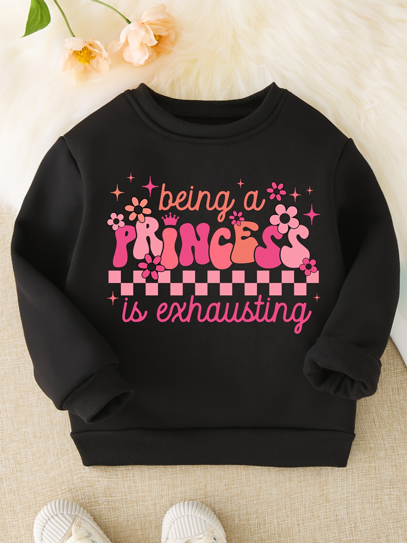 Fun '' A Princess'' Print Girls Long Sleeve Tops Pullover - Temu