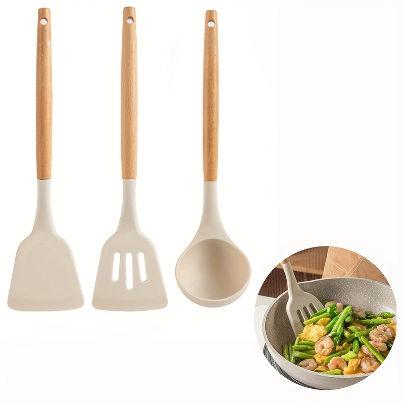 Silicone Spatula Non-stick Silicone Spatula High Temperature Resistant  Wooden Handle Spatula Household Frying Spoon Cooking Spatula Kitchen  Utensils - Temu