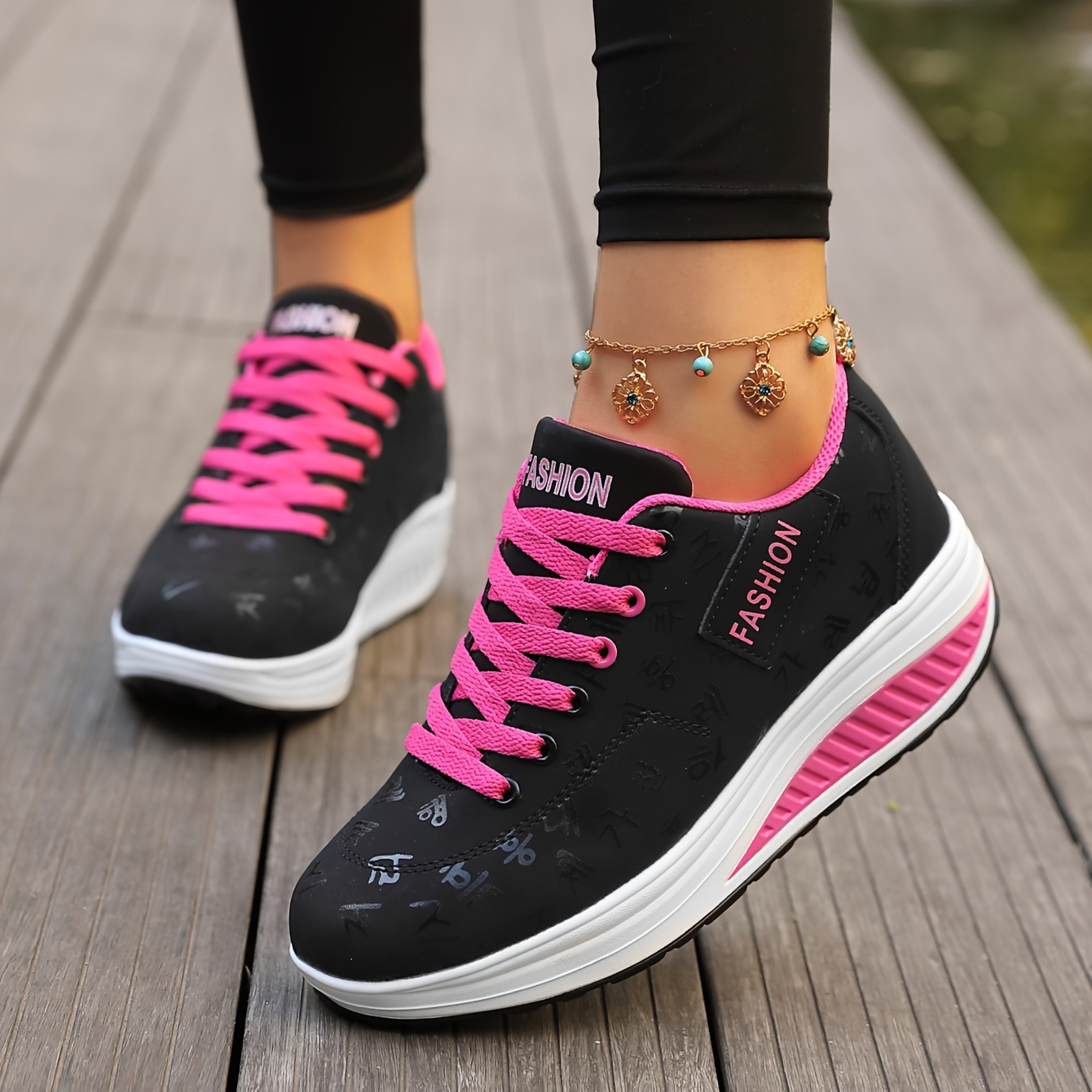 

Women's Graffiti Graphic Fashion Wedge Sneakers, Height Increased Athletic Walking Shoes, Outdoor Casual Sneakers